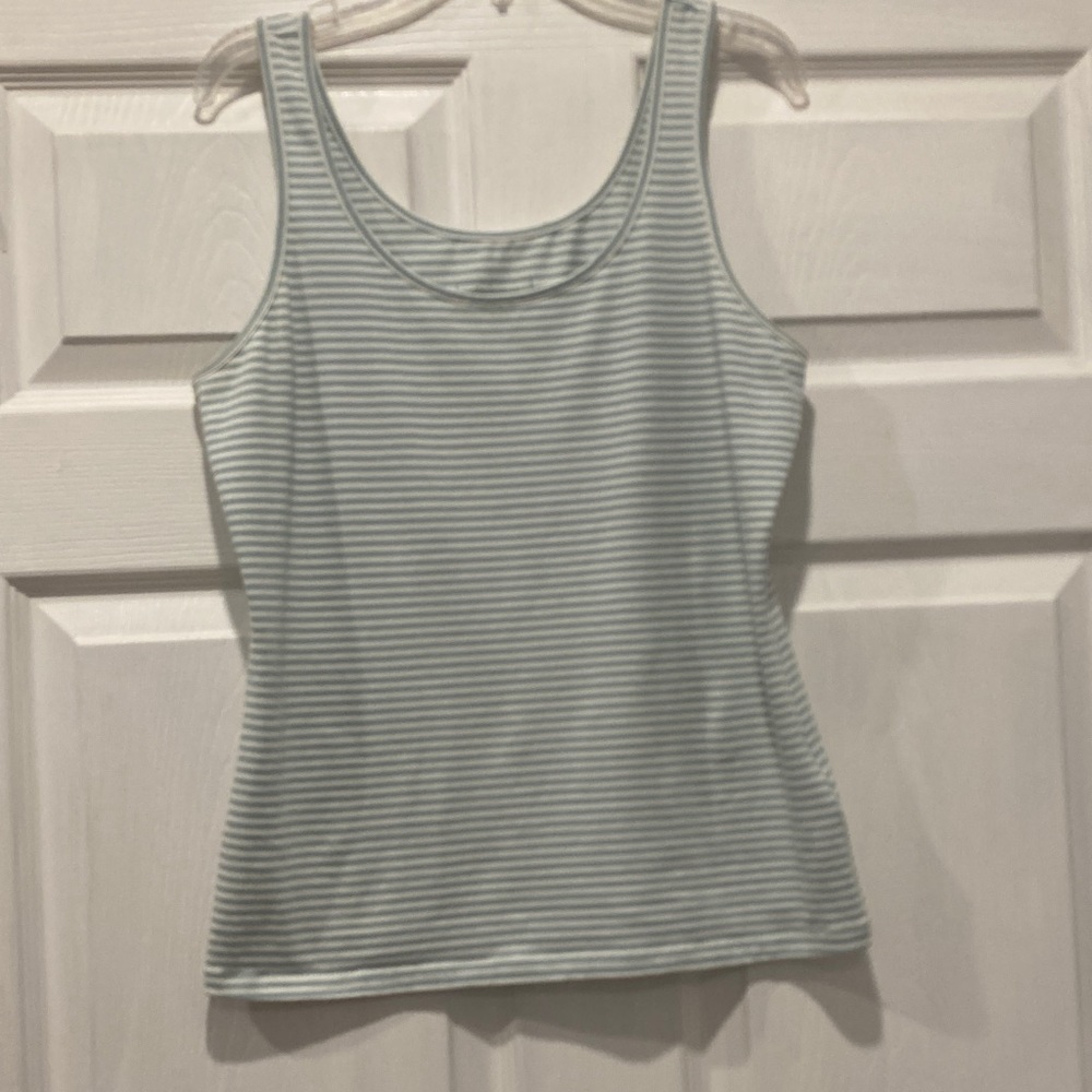 Candace Cameron Bure Light Teal Striped Tank Top 👙